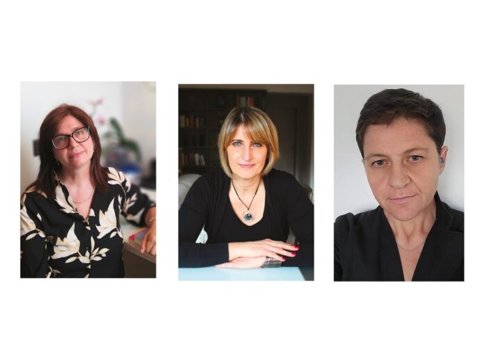 Da sinistra, le scrittrici Claudia Grendene, Emanuela Canepa e Barbara Buoso
